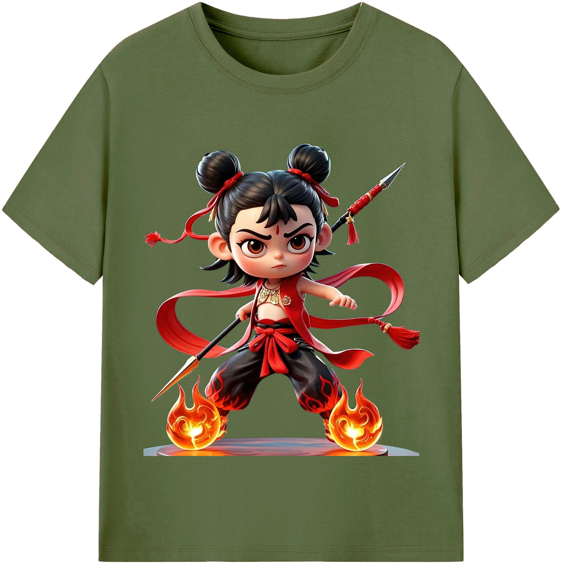 （画像用） Ne Zha 2 ナタ 魔童の大暴れ 綿100％半袖Tシャツ（フロントプリント）